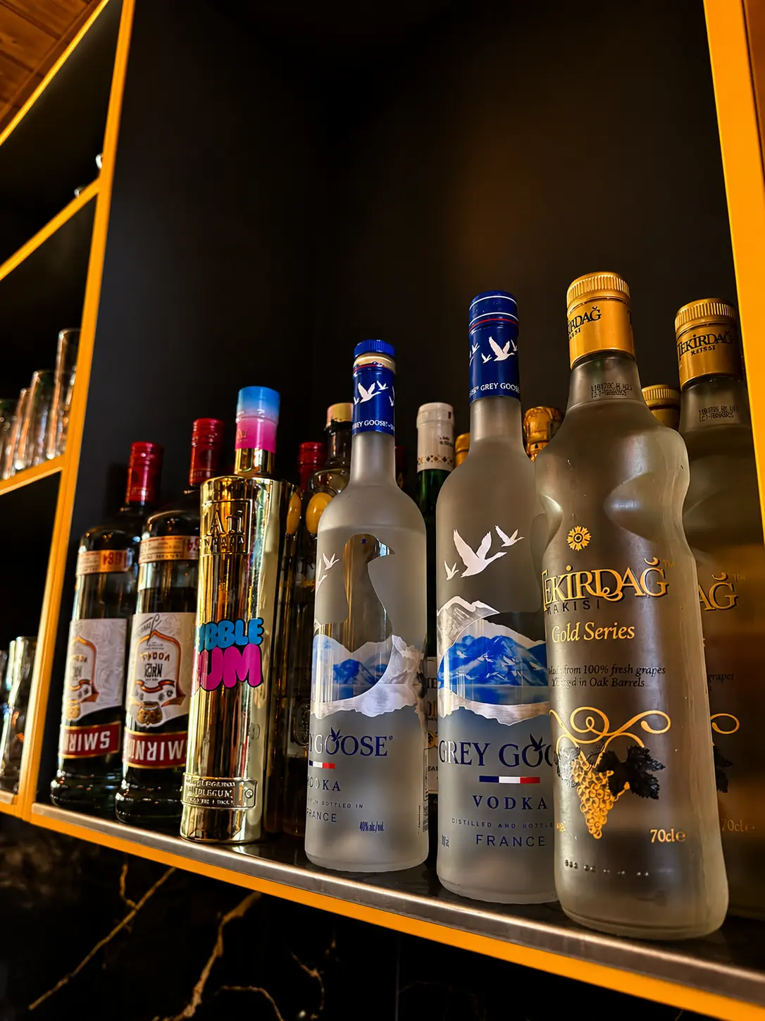 Premium spirits at the bar