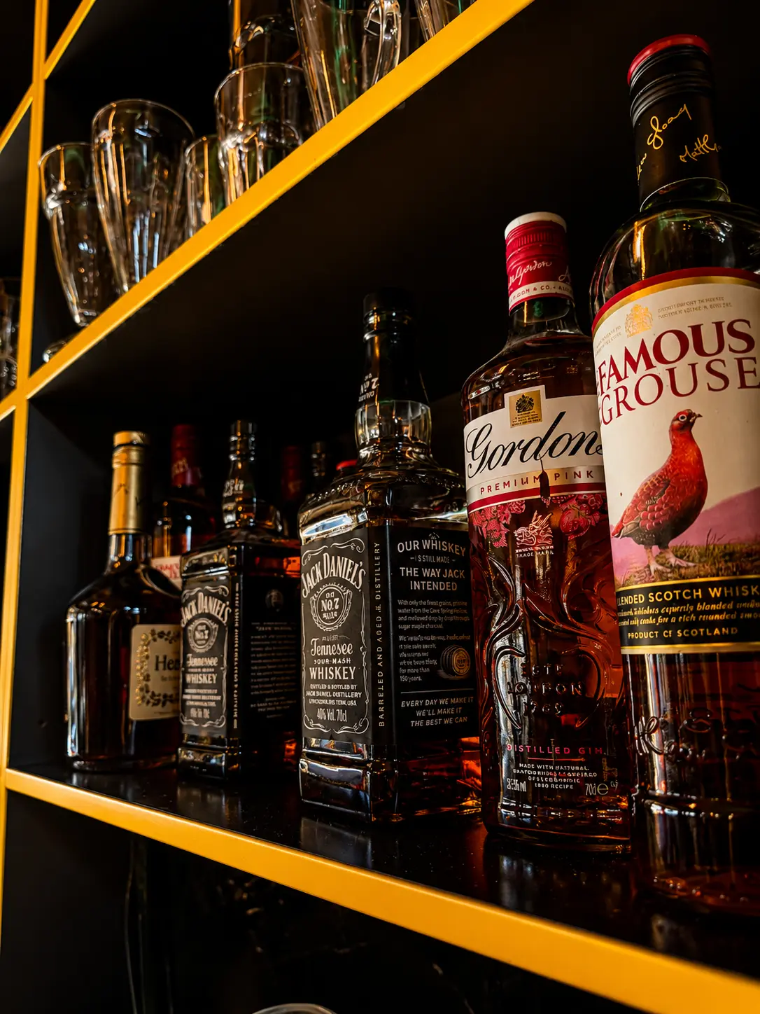 Spirits shelf at the bar