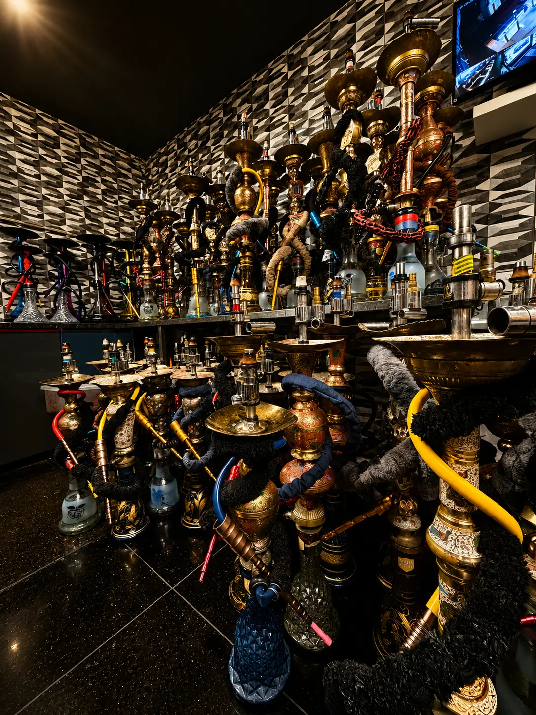Collection of traditional shisha pipes